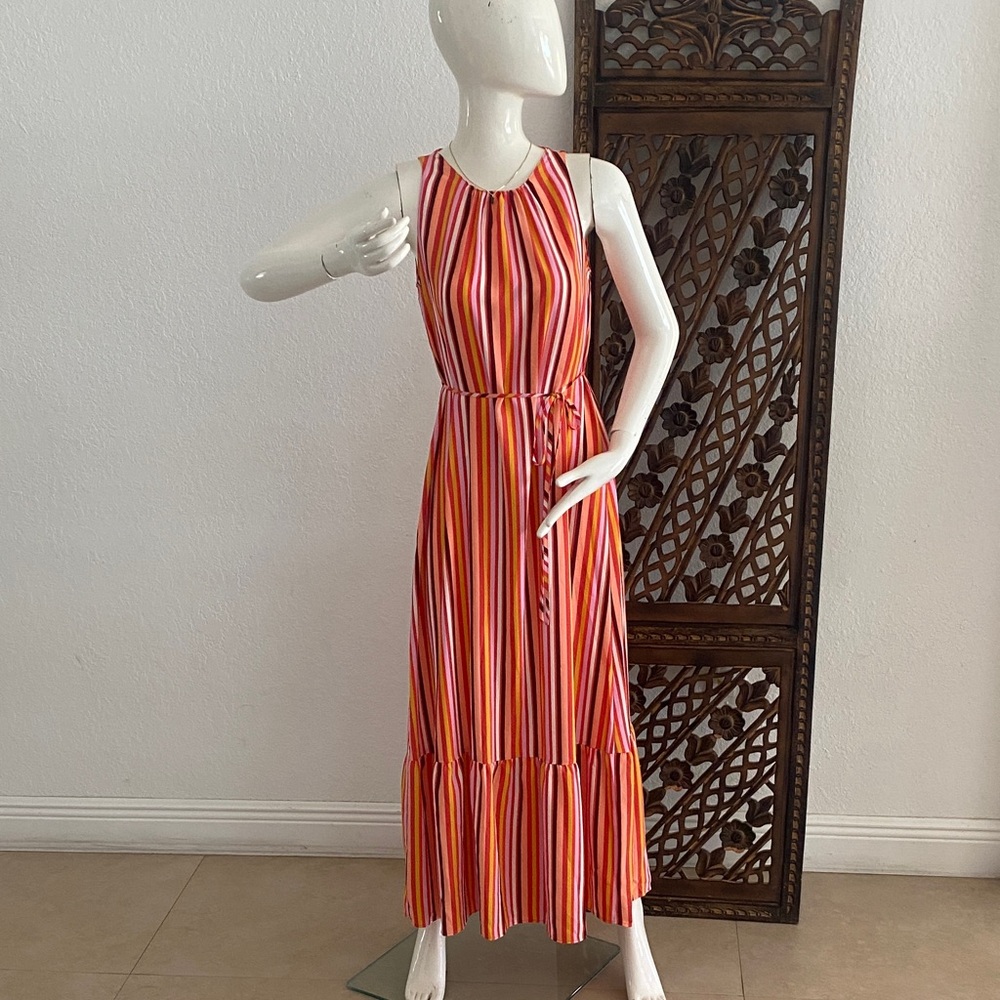 LOFT Striped Halter Maxi Dress in Pink & Orange